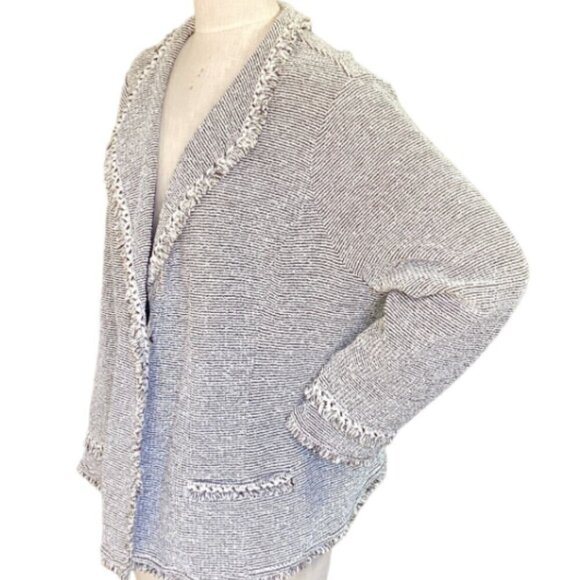 Chico's Tweed Blazer/Cardigan Pockets Fringed 4 (XXL/20-22) Black/Ecru #82i - Picture 5 of 10